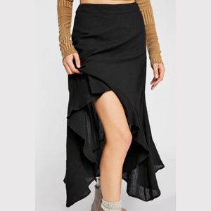 Free People Black Skirt Shark Bite Hem High Low Hem 100% Cotton